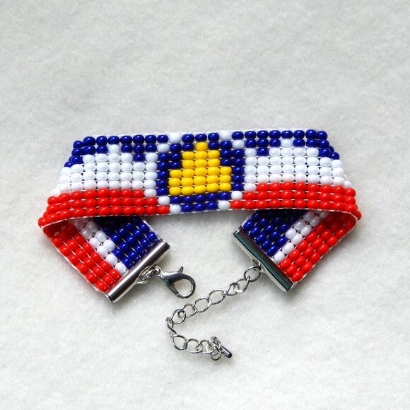 Utah state flag bead bracelet, handmade, adjustable length, beehive state - Picture 1 of 7